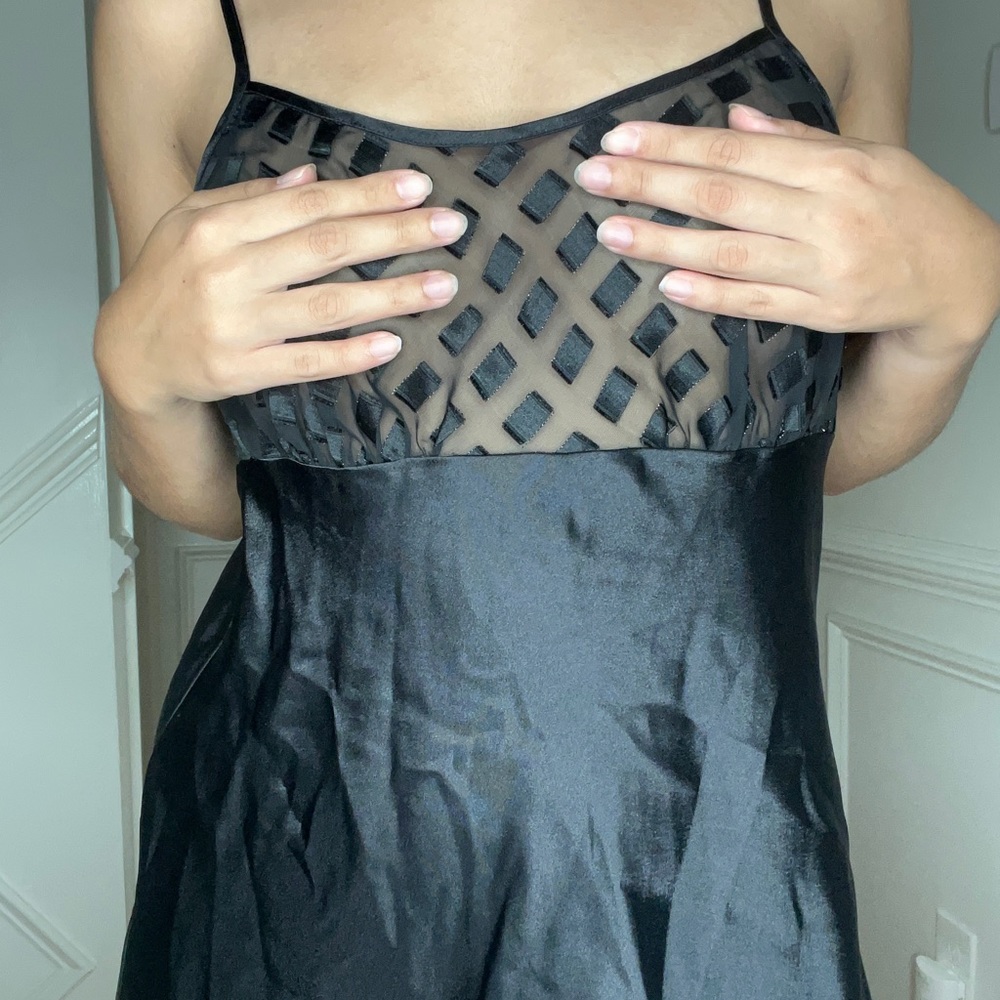 Vintage early 70’s Victoria’s Secret Sheer Bust Black Slip Dress
